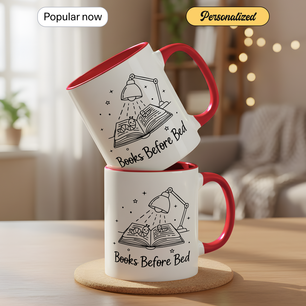 Books Before Bed Mug – Funny Book Lover Coffee Cup – Cozy Reading Gift – Ringer Mug 11oz 15oz |Mug 100
